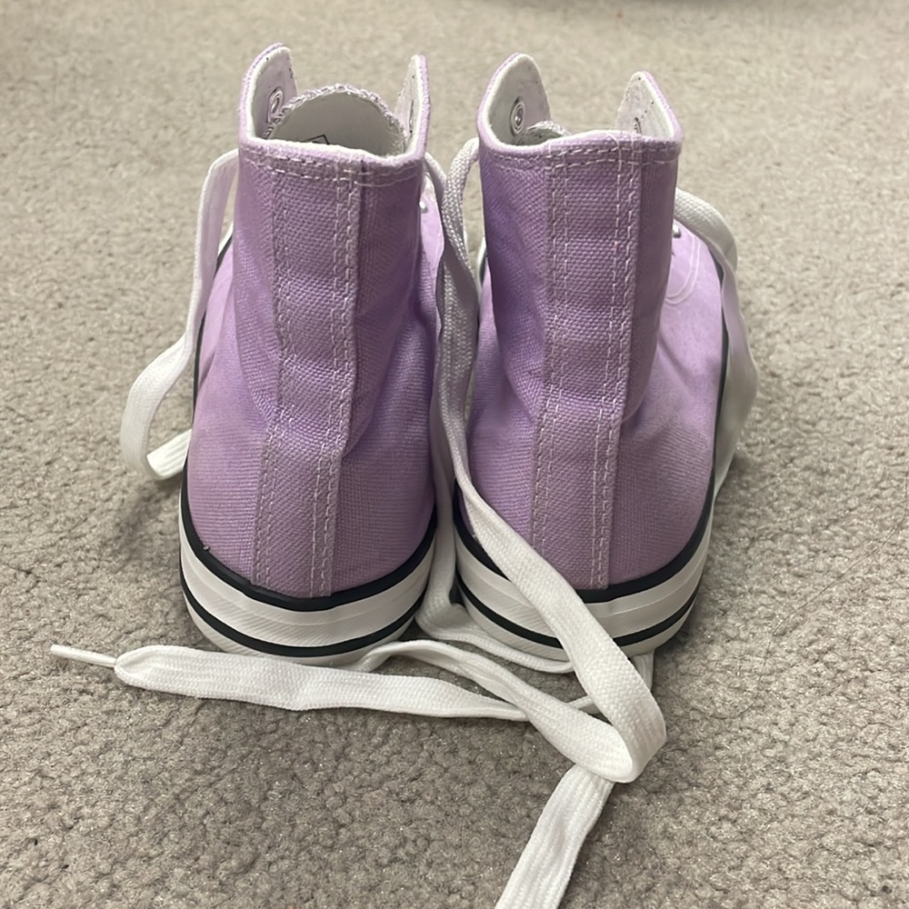 Purple and White Canvas High-Top Sneakers - Picture 6 of 10